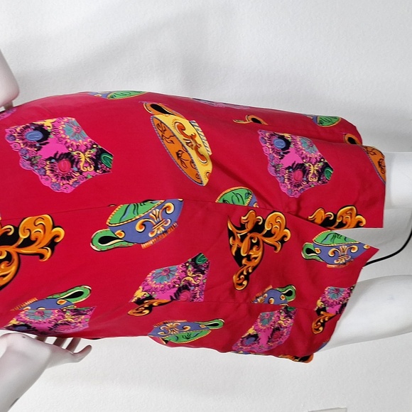 Richard Warren Vintage Red Tea Cup Retro Artsy Silk Knee Length Dress Size 6 - Picture 8 of 11
